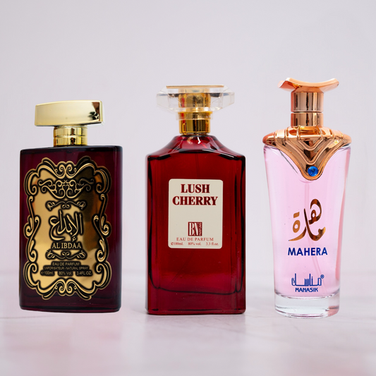 SET 3 PARFUMURI DAMĂ - LUSH CHERRY, AL IBDAA, MAHERA
