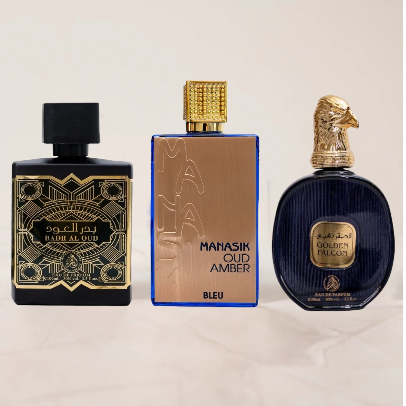 SET 3 PARFUMURI BARBATI - GOLDEN FALCON, BADR AL OUD, OUD AMBER BLUE