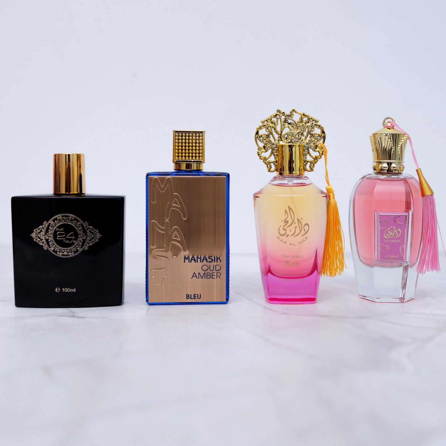 SET PARFUMURI DAMA + BARBATI - Oud 24 Hours, Oud Amber Blue, Dar Al Hae Pink, Daareen