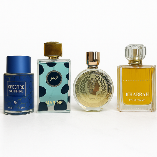 SET 4 PARFUMURI(2dama+2barbati) - KHABRAH, VIGOROUS, SPECTRE SAPPHIRE, MARINE
