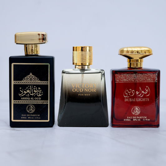 SET 3 PARFUMURI ARABESTI BARBATI - VICTORY OUD NOIR, ASHIQ AL OUD, DUBAI LIGHTS