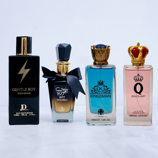 SET 2 PARFUMURI DAMA + 2 BARBATI - KINGSMAN, BINT HOOREA, DOLCE&GIFT, GENTLE BOY