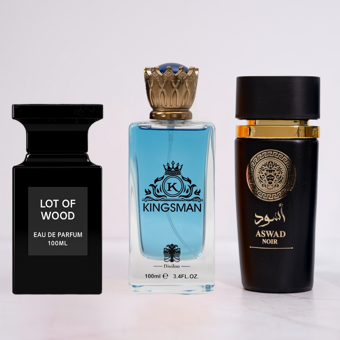 SET 3 PARFUMURI BĂRBAȚI - Aswad Noir, Kingsman, Lot of Wood