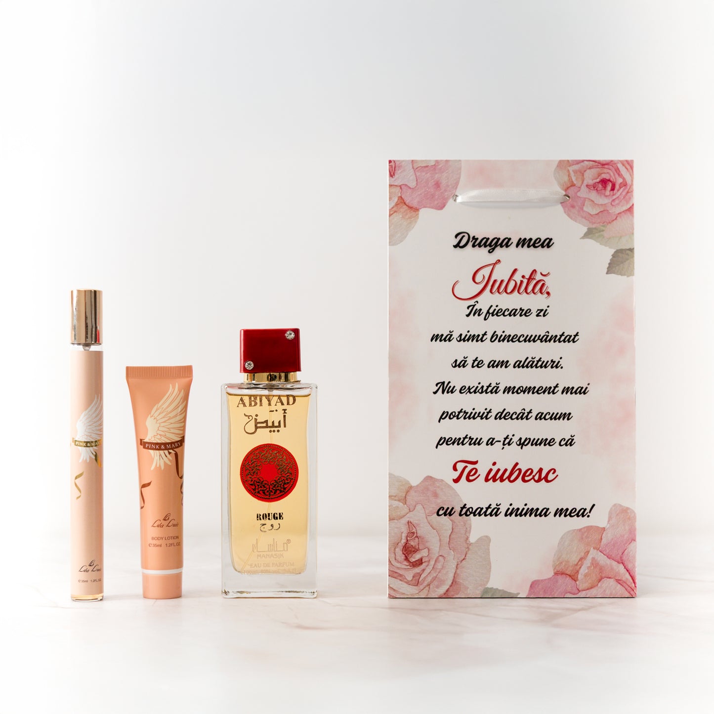 SET CADOU PENTRU IUBITA - TABLOU PERSONALIZAT + 1 PARFUM ARABESC 100ML + MINI PARFUM + CREMA