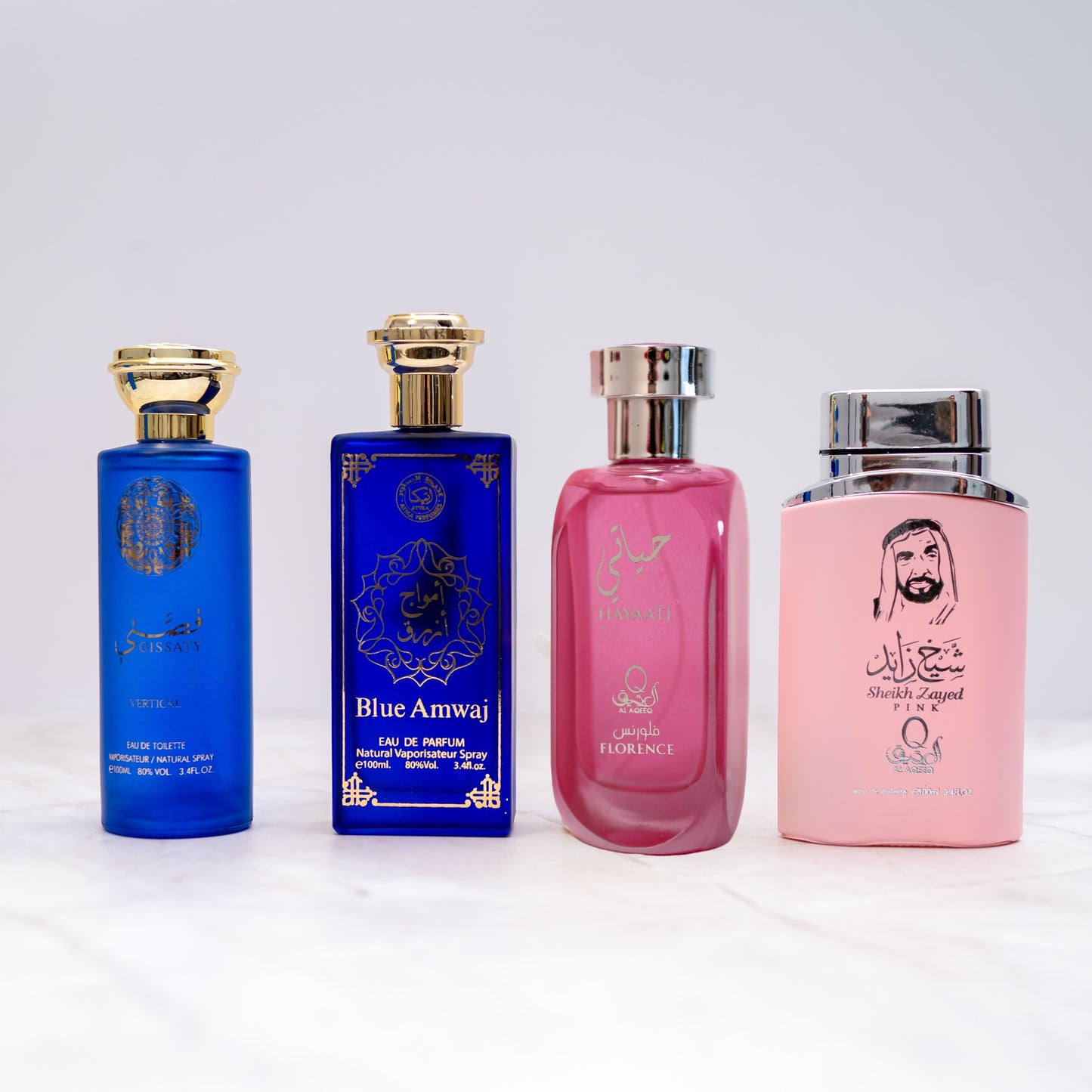 SET 2 PARFUMURI DAMA SI 2 PARFUMURI BARBATI - BLUE AMWAJ, GISSATY, SHEIKH ZAYED PINK & HAYATI PINK