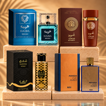 SET 4 PARFUMURI BARBATESTI 100ML - ASWAD BOURBON +SHAFAQ INTENSE + HAIBA WAHAH + OUD AMBER BLEU