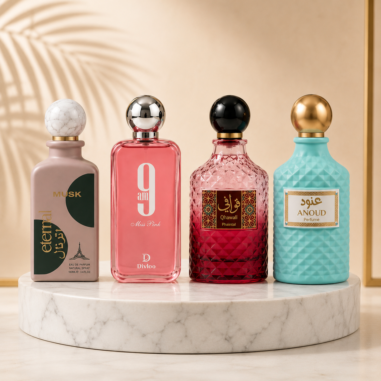 SET 4 PARFUMURI DAMA 100ML - MUSK + 9 AM MISS PINK + ANOUD + QAWAFI