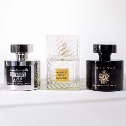 SET 3 PARFUMURI BĂRBĂTEȘTI 100ml - CONFIDENTIAL PLATINUM + INTENSE + KAMRA’S GREEN