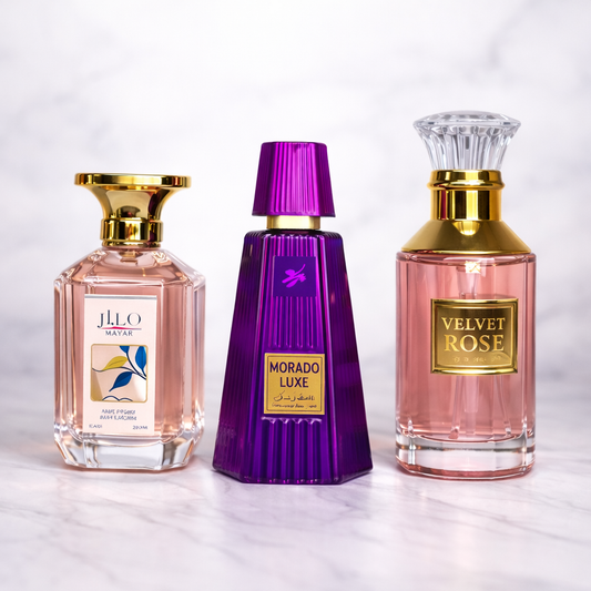 SET 3 PARFUMURI DAMA - MAYAR + VELVET ROSE + MORADO LUXE