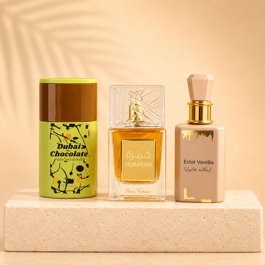 SET 3 PARFUMURI DAMA 100ML - ECLAT VANILLA + HUMRAH + DUBAI CHOCOLATE