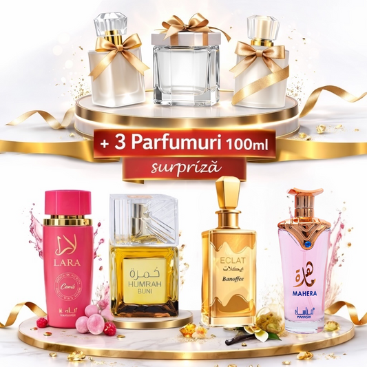 SET 7 PARFUMURI DAMA 100ML - LARA CANDY + ECLAT BANOFFEE +HUMRAH BUNI + MAHERA + 3 SURPRIZA