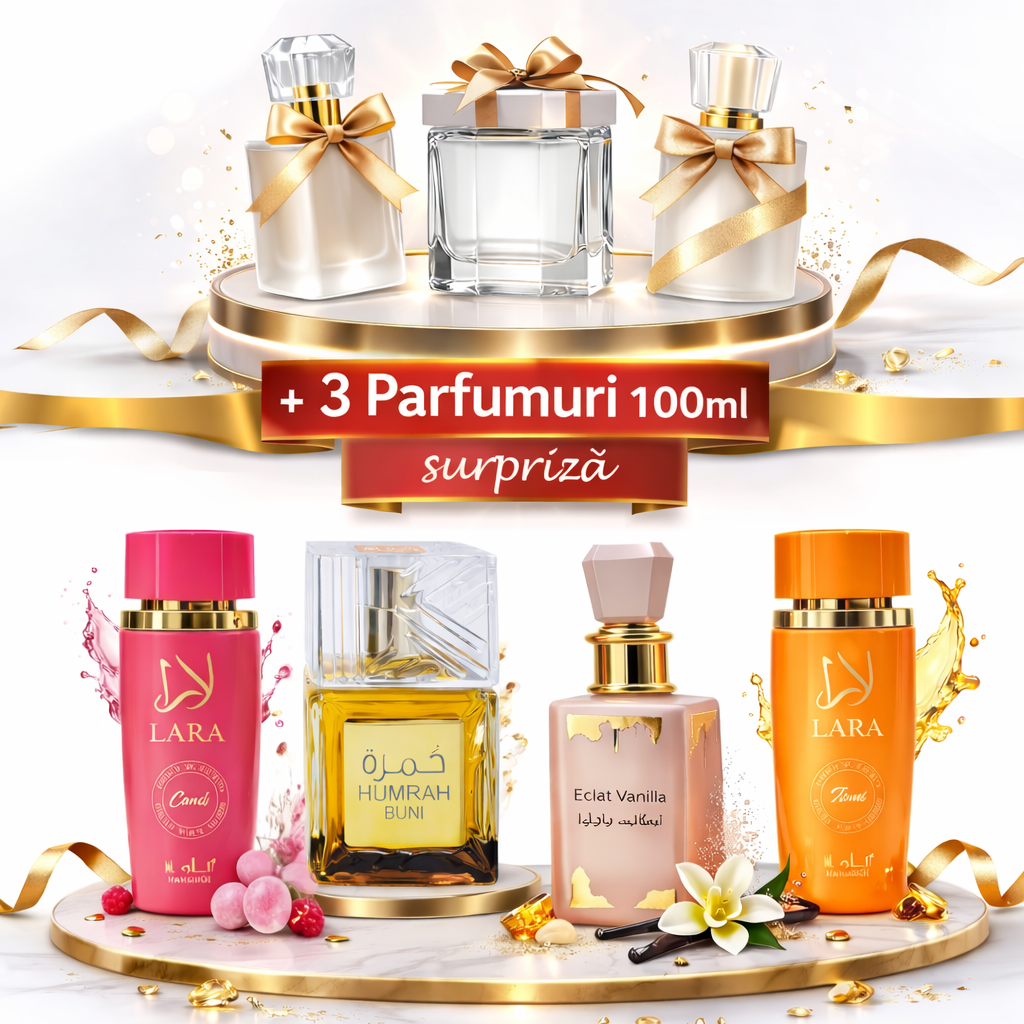 SET 7 PARFUMURI DAMA 100ML - LARA CANDY + ECLAT VANILLA +HUMRAH BUNI +LARA TOUS + 3 SURPRIZA