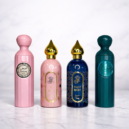 SET 2 PARFUMURI DAMA + 2 BARBATESTI - QASAS BLUSH + AREEJ + GHALTAT NIGHT + QASAS AMORA