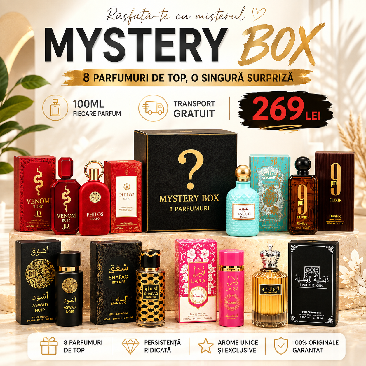MYSTERY BOX – 8 PARFUMURI × 100 ML- TRANSPORT GRATUIT
