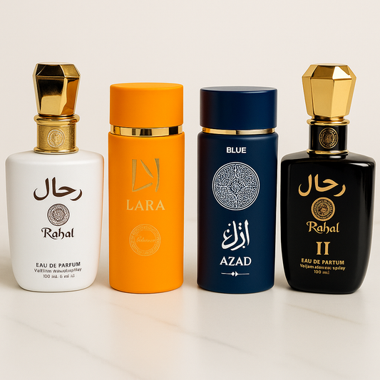 SET 4 PARFUMURI (DAMA+BARBATESTI) - AZAD BLUE + RAHAL I + LARA TOUS + RAHAL II