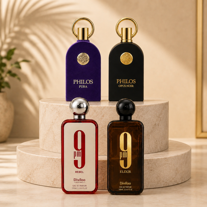 SET 4 PARFUMURI BARBATESTI 100ML - 9 PM ELIXIR + 9 PM REBEL + PHILOS OPUS NOIR + PHILOS PURA