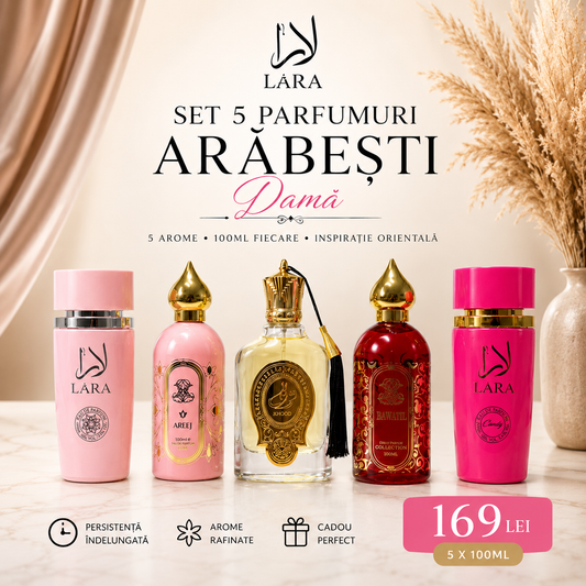 SET 5 PARFUMURI ARĂBEȘTI DAMĂ - HAYATI + LARA CANDY + AREEJ + NOUF + LARA