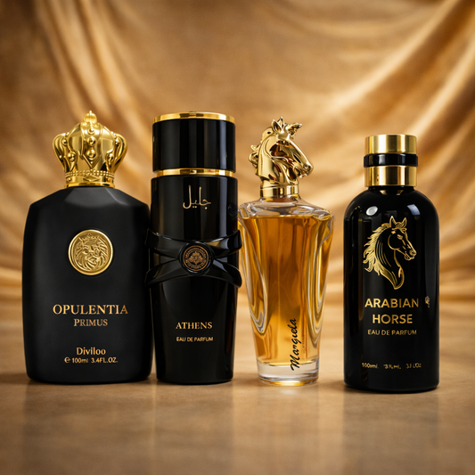SET 4 PARFUMURI ARABESTI BARBATESTI - OPULENTIA PRIMUS, ATHENS, ARABIAN HORSE, MARGIELA GOLD
