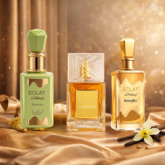 SET 3 PARFUMURI DAMA 100ML - ECLAT PISTACHIO + ECLAT BANOFFEE + HUMRAH BUNI