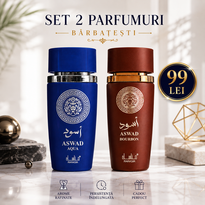 SET 2 PARFUMURI BĂRBĂTEȘTI 100ml - ASWAD AQUA + ASWAD BOURBON