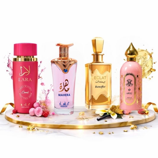SET 4 PARFUMURI DAMA 100ML - MAHERA + ECLAT BANOFFEE + LARA CANDY + AREEJ
