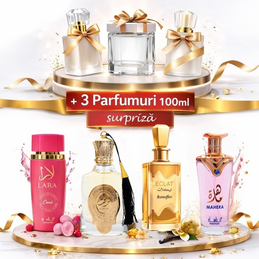 SET 7 PARFUMURI DAMA 100ML - LARA CANDY + ECLAT BANOFFEE +NOUF + MAHERA + 3 SURPRIZA