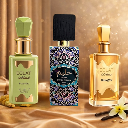 SET 3 PARFUMURI DAMA 100ML - ECLAT PISTACHIO + ECLAT BANOFFEE + AURA