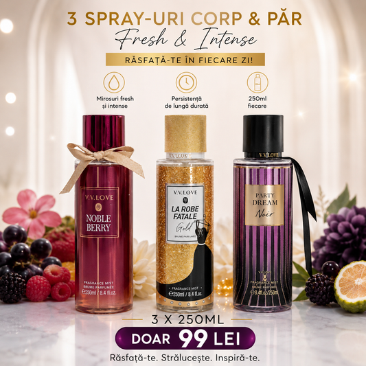 SET 3 SPRAY-URI DE CORP SI PAR - NOBLE BERRY, LA ROBE FATALE, PARTY DREAM