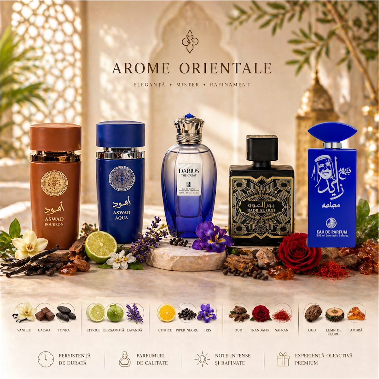SET 5 PARFUMURI BARBATESTI 100ML - SHEIKH ZAYED+ASWAD BOURBON+DARIUS THE GREAT+BADR AL OUD+ASWAD AQUA