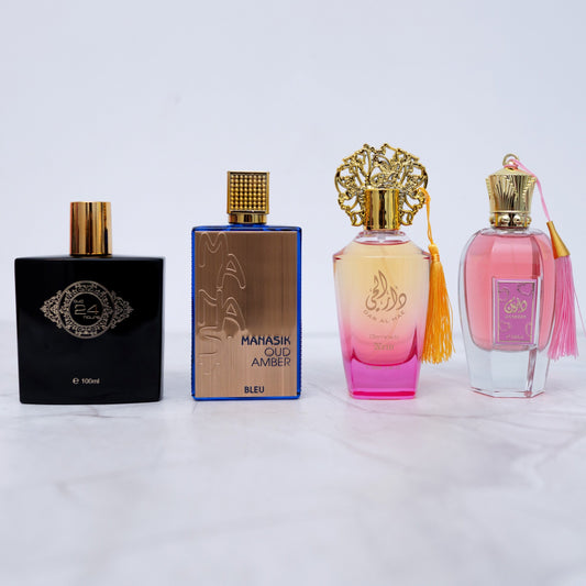 SET PARFUMURI DAMA + BARBATI - Oud 24 Hours, Oud Amber Blue, Dar Al Hae Pink, Daareen