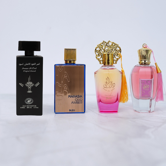 SET PARFUMURI DAMA + BARBATI - Ameer Al Oud Aswad, Oud Amber Blue, Dar Al Hae Pink, Daareen