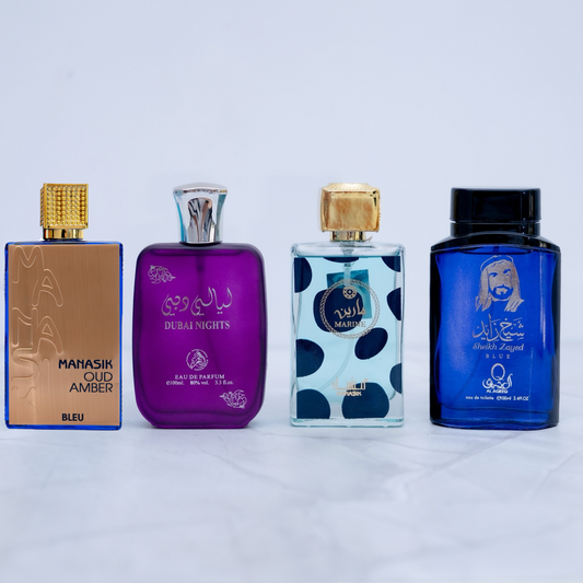 SET 4 PARFUMURI BARBATI - SHEIKH ZAYED BLUE, MANASIK BLUE, MARINE, DUBAI NIGHTS