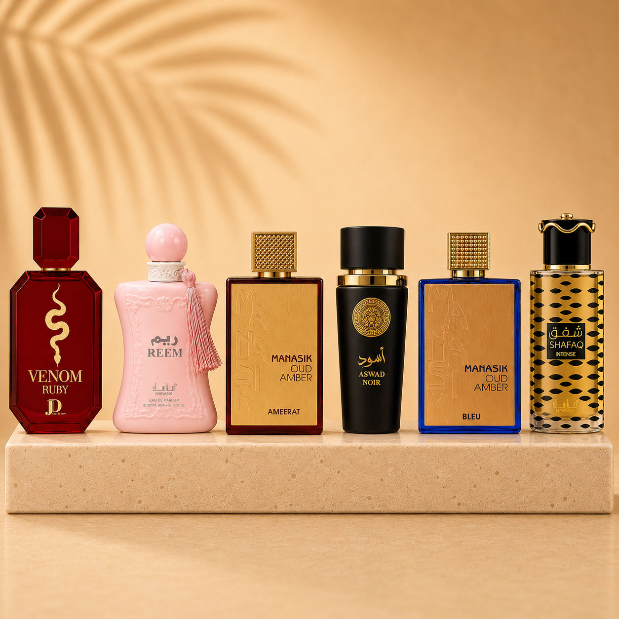SET 6 PARFUMURI ARĂBEȘTI (3 DAMĂ + 3 BĂRBĂTEȘTI) - Oud Amber Ameerat + Reem + Venom Ruby + Aswad Noir + Oud Amber Bleu + Shafaq Intense