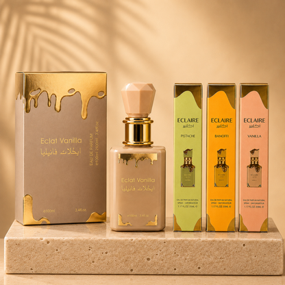 SET 4 PARFUMURI DAMA - ECLAT VANILLA 100ML + ECLAIRE PISTACHE 35ML + ECLAIRE BANOFFEE 35ML + ECLAIRE VANILLA 35ML