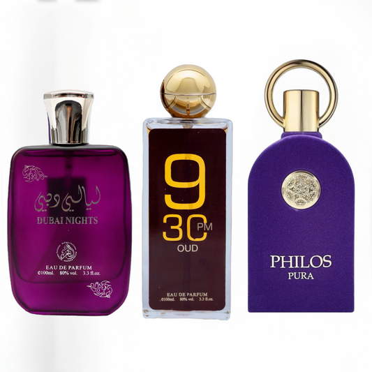 SET 3 PARFUMURI ARABESTI BARBATI - DUBAI NIGHTS, PHILOS PURA & 9 30 OUD