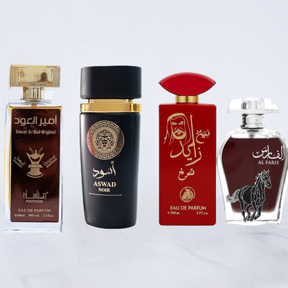 SET 4 PARFUMURI BARBATI - Al Faris, Ameer Al Oud Original, Sheikh Zayed Rosu, Lot of Wood