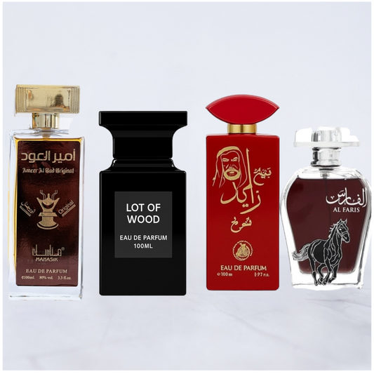 SET 4 PARFUMURI BARBATI - Al Faris, Ameer Al Oud Original, Sheikh Zayed Rosu, Lot of Wood