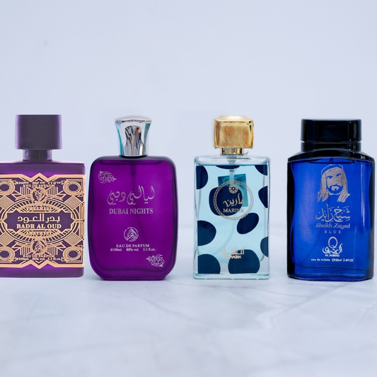 SET 4 PARFUMURI BARBATI - SHEIKH ZAYED BLUE, BADR AL OUD AMETHIST, MARINE, DUBAI NIGHTS