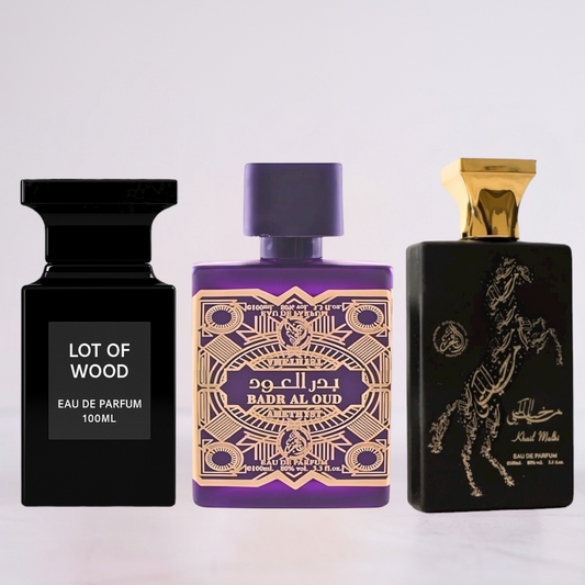SET 3 PARFUMURI BĂRBAȚI - Lot of Wood, Tahfa Al Maliki, Badr Al Oud Amethist