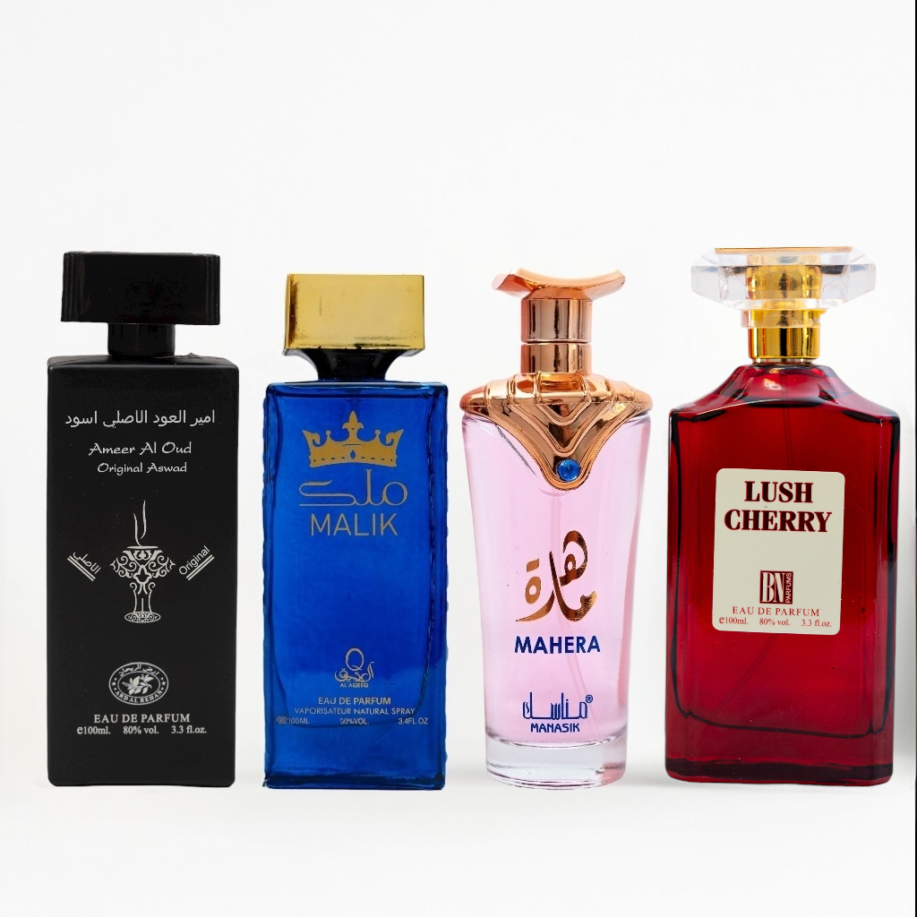 SET 2 PARFUMURI DAMĂ + 2 BARBTESTI - Ameer al Oud Aswad & Malik, Mahera & Lush Cherry