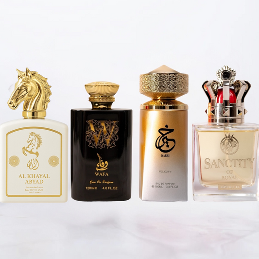 SET 2 PARFUMURI BARBATESTI + 2 DAMA 100ml - AL KHAYAL ABYAD, WAFA, KARRI FELICITY, SANCITY OF ROYAL ABSOLUTE