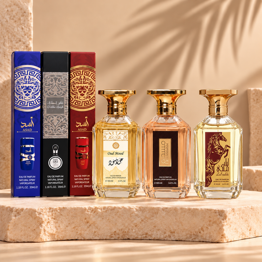 SET PARFUMURI BARBATESTI 3 + 3 - OUD MOOD, MUSAMMAM, LAIL MALEKI + ASAD BLUE + ASAD BOURBON + AL FAKHER