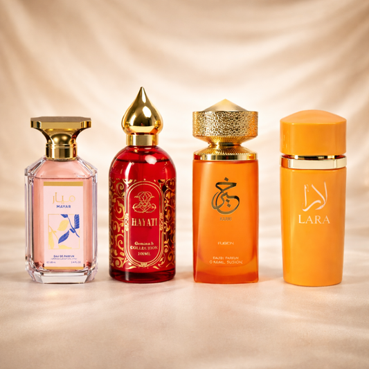SET 4 PARFUMURI DAMĂ 100ml - HAYATII + LARA TOUS + MAYAR + KARRI FUSION