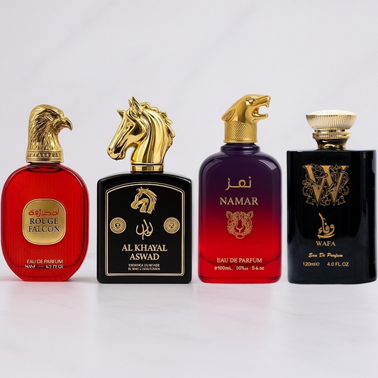 SET 4 PARFUMURI BARBATI - NAMAR, WAFA, AL KHAYAL ASWAD, ROUGE FALCON
