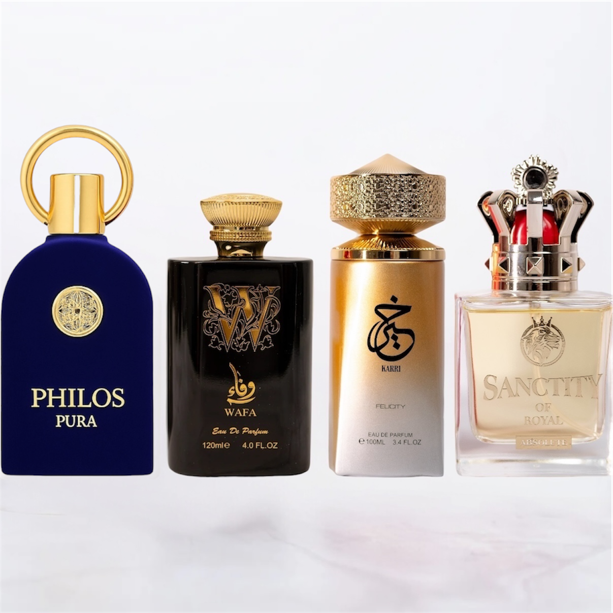 SET 2 PARFUMURI BARBATESTI + 2 DAMA 100ml - PHILOS PURA, WAFA, KARRI FELICITY, SANCITY OF ROYAL ABSOLUTE