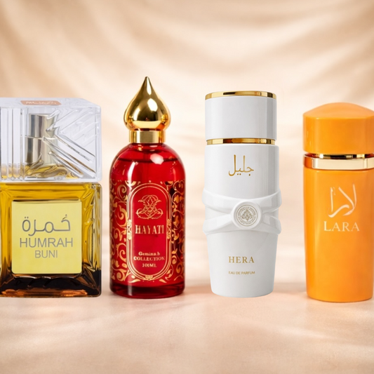 SET 4 PARFUMURI DAMĂ 100ml - HAYATII + LARA TOUS + HUMRAH BUNI + HERA WHITE