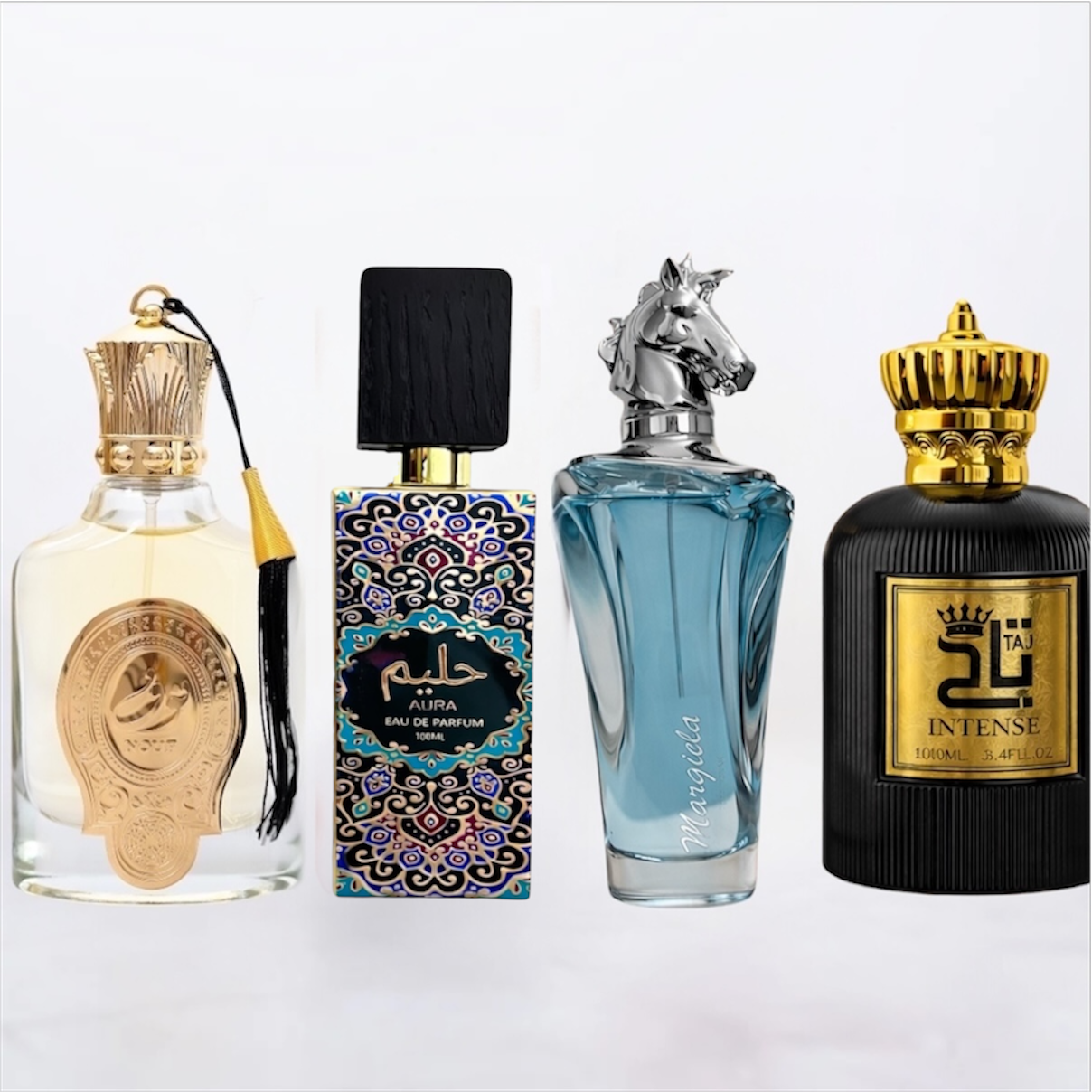 SET 2 PARFUMURI DAMĂ+2 BĂRBAȚI - Aura, Nouf, Margiella Black, Intense