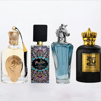 SET 2 PARFUMURI DAMĂ+2 BĂRBAȚI - Aura, Nouf, Margiella Black, Intense