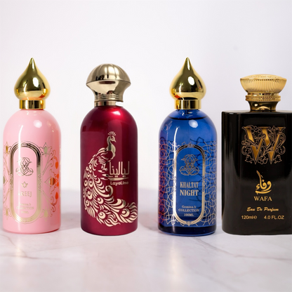 SET 2 PARFUMURI DAMA + 2 BARBATESTI 100ML - LAYALINA + AREEJ + GHALTAT NIGHT + WAFA