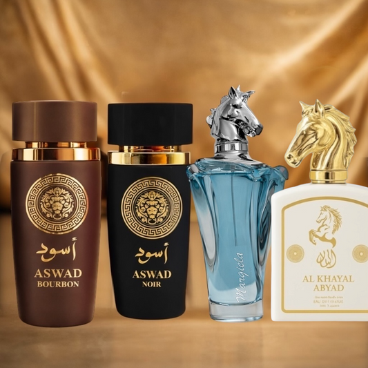 SET 4 PARFUMURI ARABESTI BARBATESTI - ASWAD BOURBON, ASWAD NOIR, AL KHAYAL ABYAD, MARGIELA BLUE